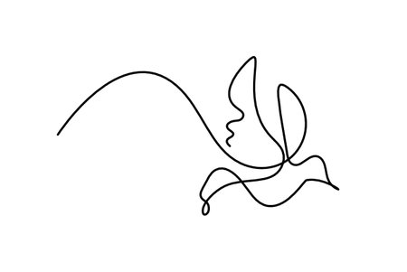 Silhouette of abstract flying bird in line on white backgroundのイラスト素材