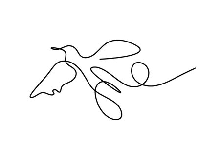 Silhouette of abstract flying bird in line on white backgroundのイラスト素材