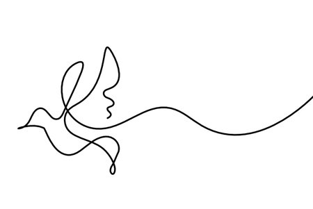 Silhouette of abstract flying bird in line on white backgroundのイラスト素材