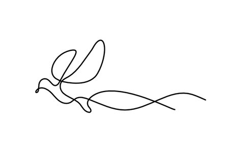 Silhouette of abstract flying bird in line on white backgroundのイラスト素材