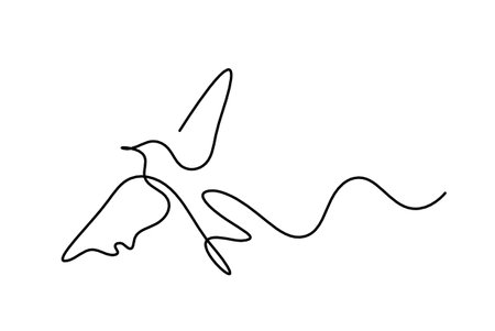 Silhouette of abstract flying bird in line on white backgroundのイラスト素材