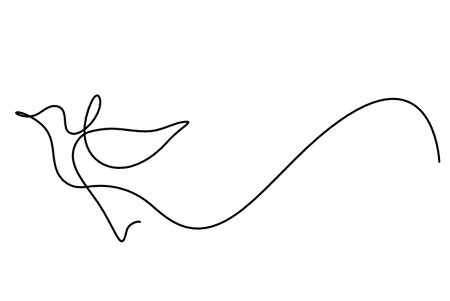 Silhouette of abstract flying bird in line on white backgroundのイラスト素材