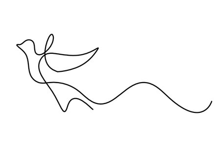 Silhouette of abstract flying bird in line on white backgroundのイラスト素材