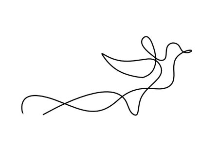 Silhouette of abstract flying bird in line on white backgroundのイラスト素材