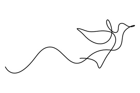 Silhouette of abstract flying bird in line on white backgroundのイラスト素材