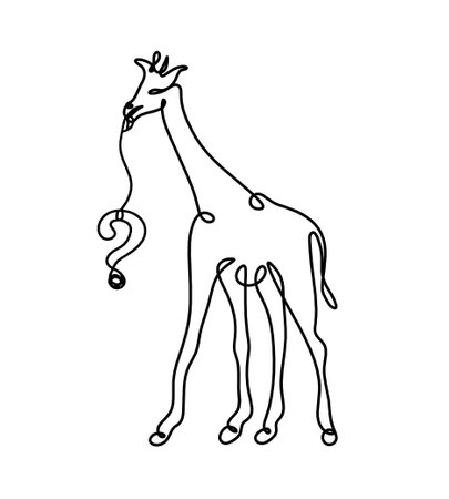 Silhouette of abstract giraffe with question mark as line drawing on whiteのイラスト素材