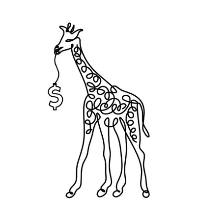 Silhouette of abstract giraffe with dollar as line drawing on whiteのイラスト素材