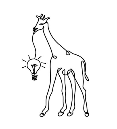 Silhouette of abstract giraffe with light bulb as line drawing on whiteのイラスト素材