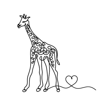 Silhouette of abstract giraffe with heart as line drawing on whiteのイラスト素材