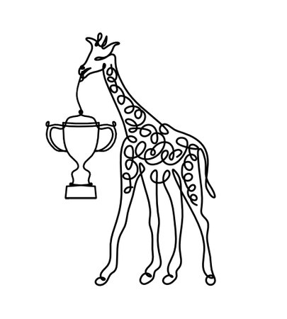 Silhouette of abstract giraffe with trophy as line drawing on whiteのイラスト素材