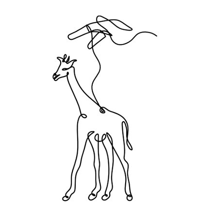 Silhouette of abstract giraffe with hand as line drawing on whiteのイラスト素材