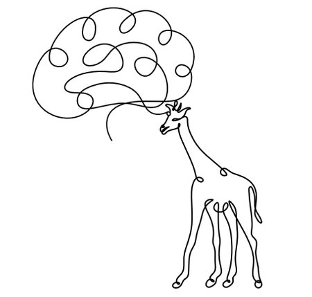 Silhouette of abstract giraffe with brain as line drawing on whiteのイラスト素材