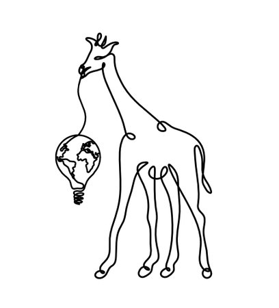 Silhouette of abstract giraffe with light bulb as line drawing on whiteのイラスト素材
