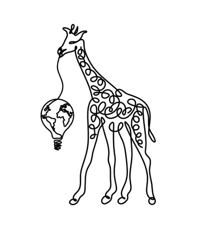 Silhouette of abstract giraffe with light bulb as line drawing on whiteのイラスト素材