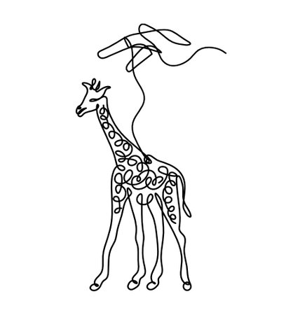 Silhouette of abstract giraffe with hand as line drawing on whiteのイラスト素材