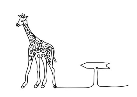 Silhouette of abstract giraffe with direction as line drawing on whiteのイラスト素材