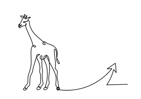 Silhouette of abstract giraffe with direction as line drawing on whiteのイラスト素材