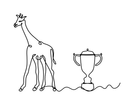 Silhouette of abstract giraffe with trophy as line drawing on whiteのイラスト素材