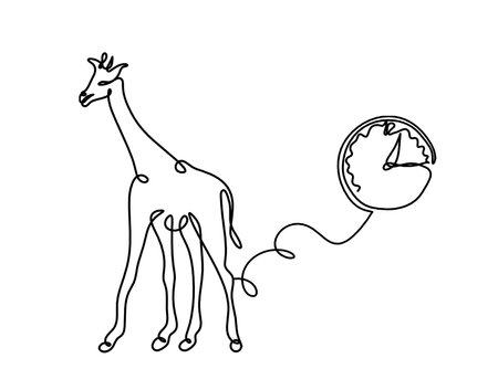 Silhouette of abstract giraffe with clock as line drawing on whiteのイラスト素材