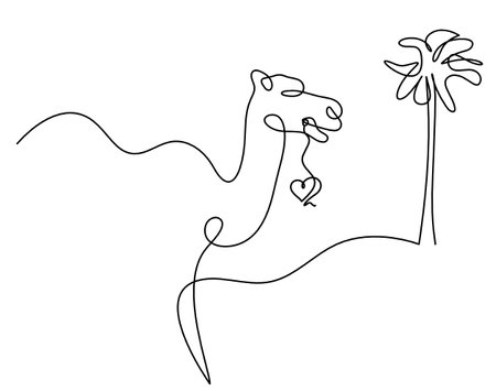 Silhouette of abstract camel with heart as line drawing on whiteのイラスト素材