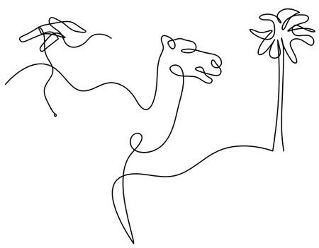 Silhouette of abstract camel with hand as line drawing on whiteのイラスト素材