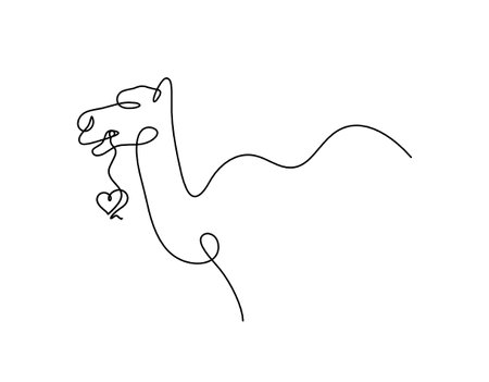 Silhouette of abstract camel with heart as line drawing on whiteのイラスト素材