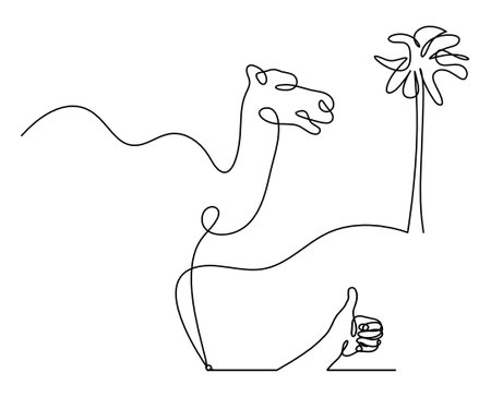 Silhouette of abstract camel with hand as line drawing on whiteのイラスト素材