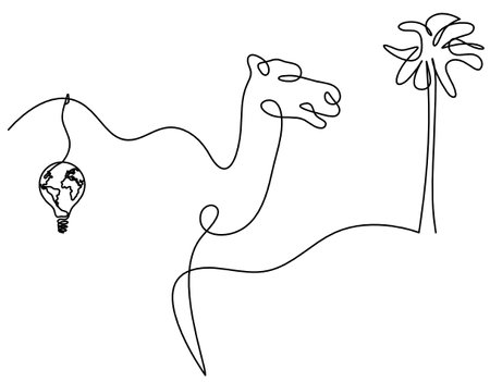 Silhouette of abstract camel with light bulb as line drawing on whiteのイラスト素材