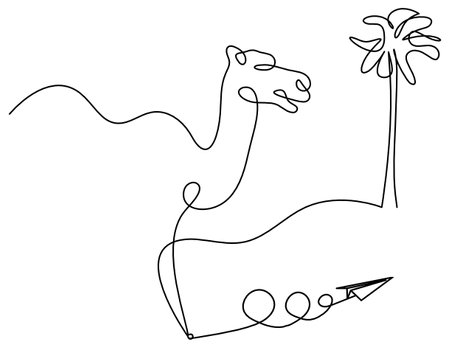 Silhouette of abstract camel with paper plane as line drawing on whiteのイラスト素材