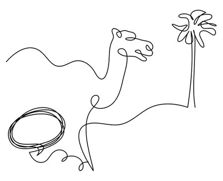 Silhouette of abstract camel with comment as line drawing on whiteのイラスト素材