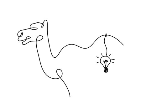 Silhouette of abstract camel with light bulb as line drawing on whiteのイラスト素材