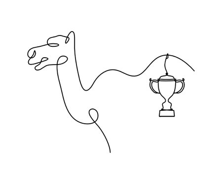 Silhouette of abstract camel with trophy as line drawing on whiteのイラスト素材