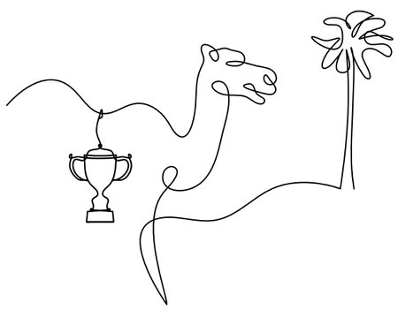 Silhouette of abstract camel with trophy as line drawing on whiteのイラスト素材