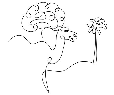 Silhouette of abstract camel with brain as line drawing on whiteのイラスト素材