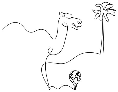 Silhouette of abstract camel with light bulb as line drawing on whiteのイラスト素材