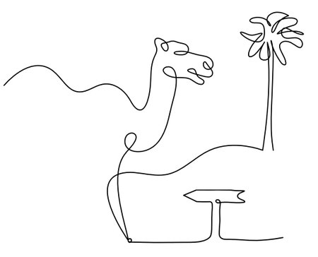 Silhouette of abstract camel with direction as line drawing on whiteのイラスト素材