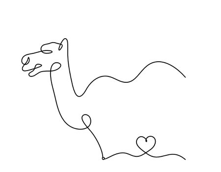 Silhouette of abstract camel with heart as line drawing on whiteのイラスト素材