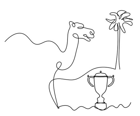Silhouette of abstract camel with trophy as line drawing on whiteのイラスト素材