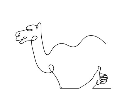 Silhouette of abstract camel with hand as line drawing on whiteのイラスト素材