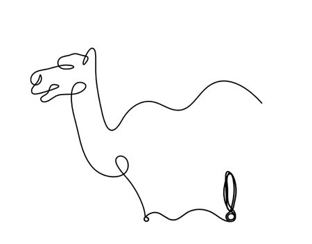 Silhouette of abstract camel with exclamation mark as line drawing on whiteのイラスト素材