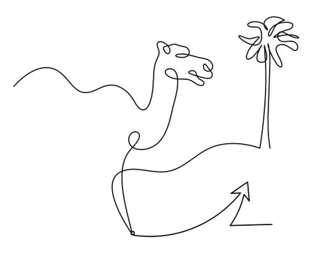 Silhouette of abstract camel with direction as line drawing on whiteのイラスト素材
