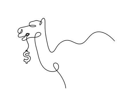 Silhouette of abstract camel with dollar as line drawing on whiteのイラスト素材