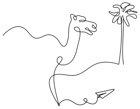 Silhouette of abstract camel with paper plane as line drawing on whiteのイラスト素材