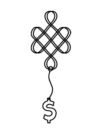Sign of endless auspicious knot with dollar as line drawing on the white backgroundのイラスト素材