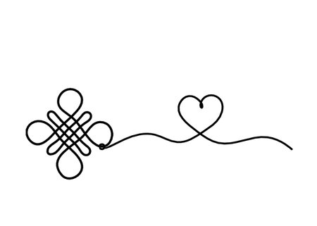 Sign of endless auspicious question mark with heart as line drawing on the white backgroundのイラスト素材