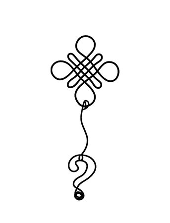 Sign of endless auspicious knot with question mark as line drawing on the white backgroundのイラスト素材