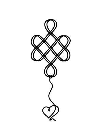 Sign of endless auspicious knot with heart as line drawing on the white backgroundのイラスト素材