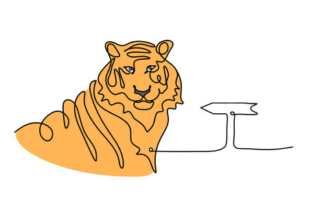 Silhouette of abstract color tiger with direction as line drawing on whiteの写真素材
