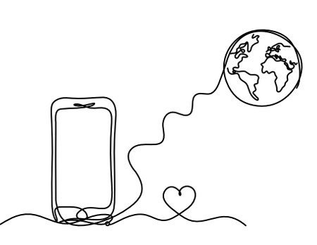 Abstract mobile and heart as line drawing on white backgroundのイラスト素材