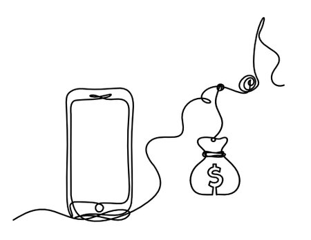 Abstract mobile and dollar as line drawing on white backgroundのイラスト素材